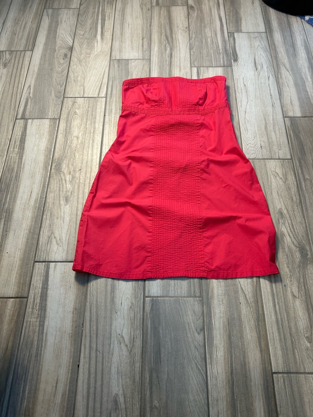 Pink-Red Strapless Dress 6 Elastic Neckline 100% Cotton Stitching Detail Chic
